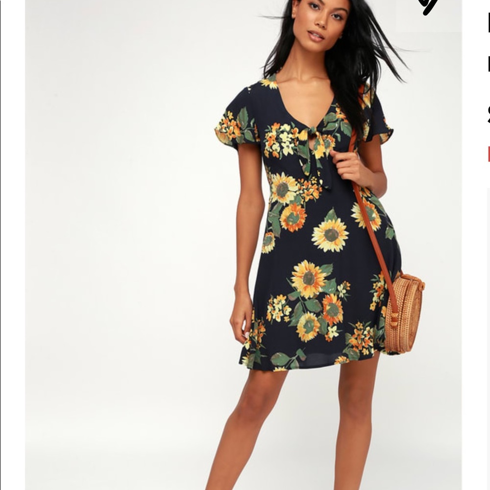 Black Swan CECILY NAVY BLUE FLORAL TIE-FRONT DRESS